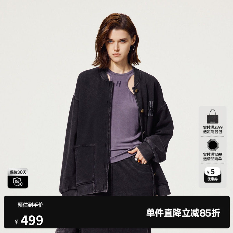 U/TI廓感水洗100%棉外套女学院风街头棒球服上衣尤缇2025秋季新款
