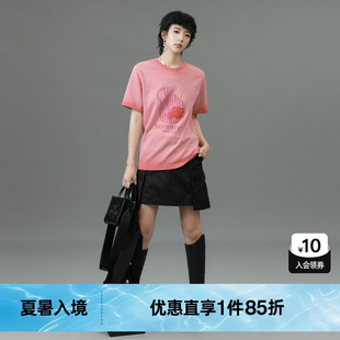 新款 上衣尤缇2025春季 TI渐变印花正肩棉质T恤女 百搭亲肤潮短袖