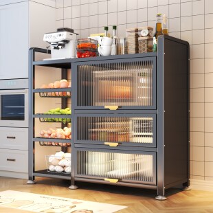 厨房置物架落地多层微波炉蔬菜篮子防尘防虫多功能收纳餐边储物柜