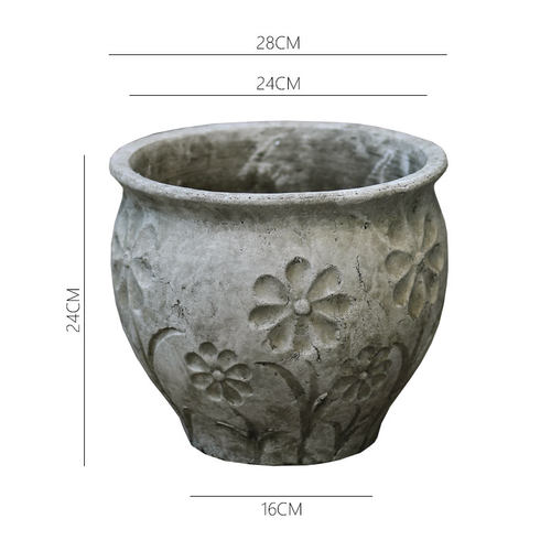 欧式别墅浮雕粗陶瓷仿红陶圆复古做旧大花盆陶盆 陶土大花盆 粗陶