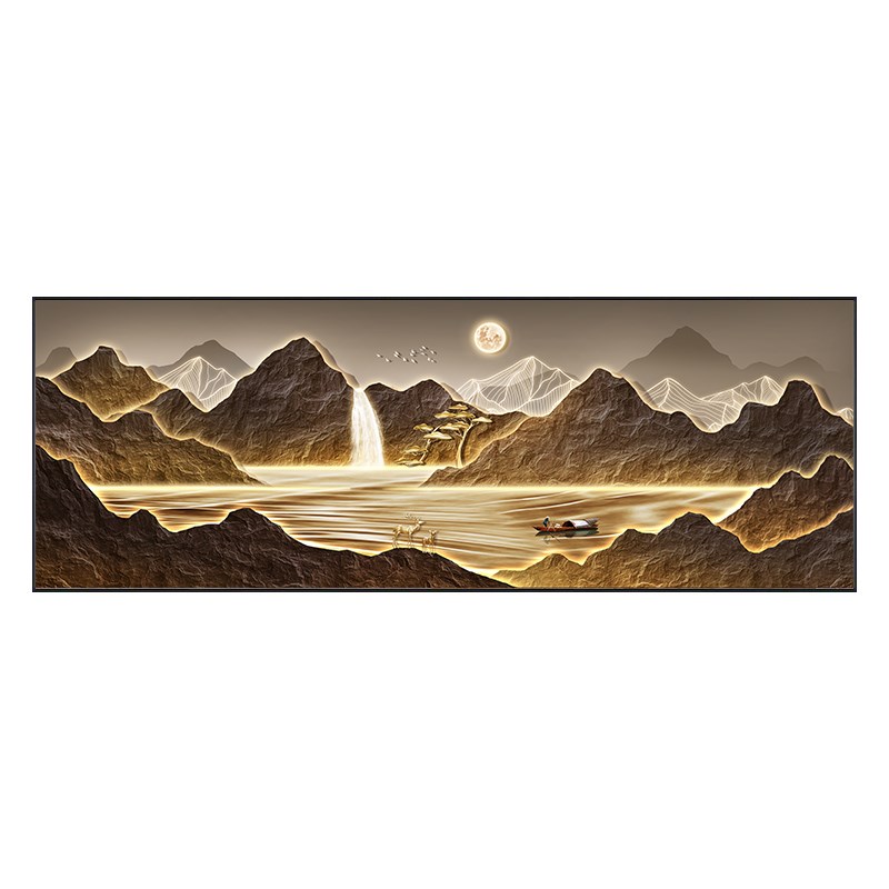 极速招财沙发背景横幅装饰画大气金山鹿壁画客Q厅沙发背景一帆风