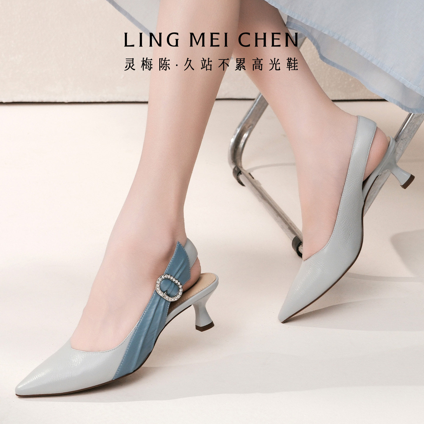 灵梅陈夏季高跟鞋真皮包头凉鞋女图片