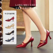 高跟鞋 红色真皮婚鞋 牡丹鞋 喜婆婆旗袍鞋 官方奥莱 灵梅陈高光鞋