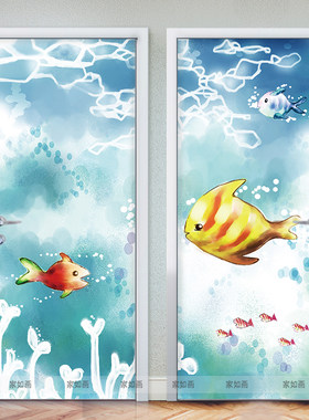 热销风景大海门贴纸自粘衣柜家具C翻新贴纸包邮卫生间门贴海景地