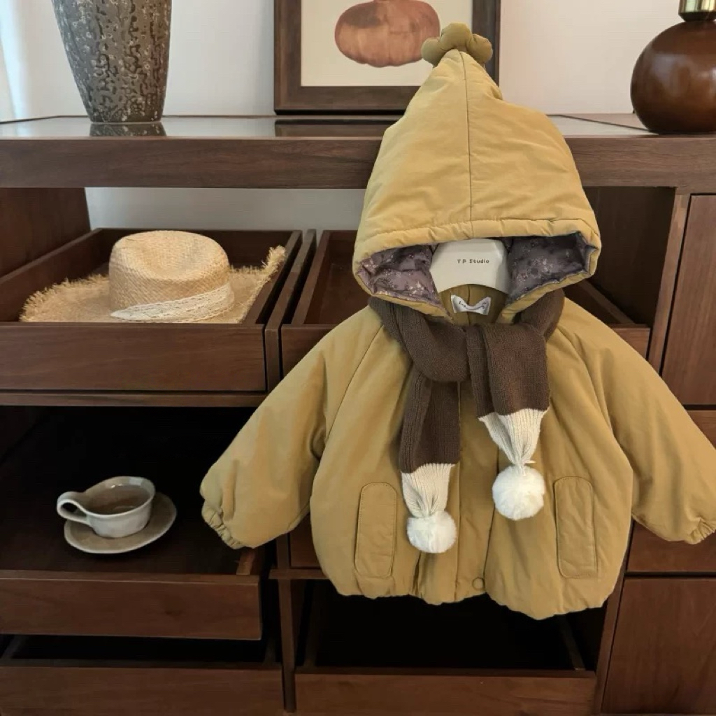 【现货】可爱暴击！原创设计女童加绒加厚连帽棉衣韩版宝防风大衣