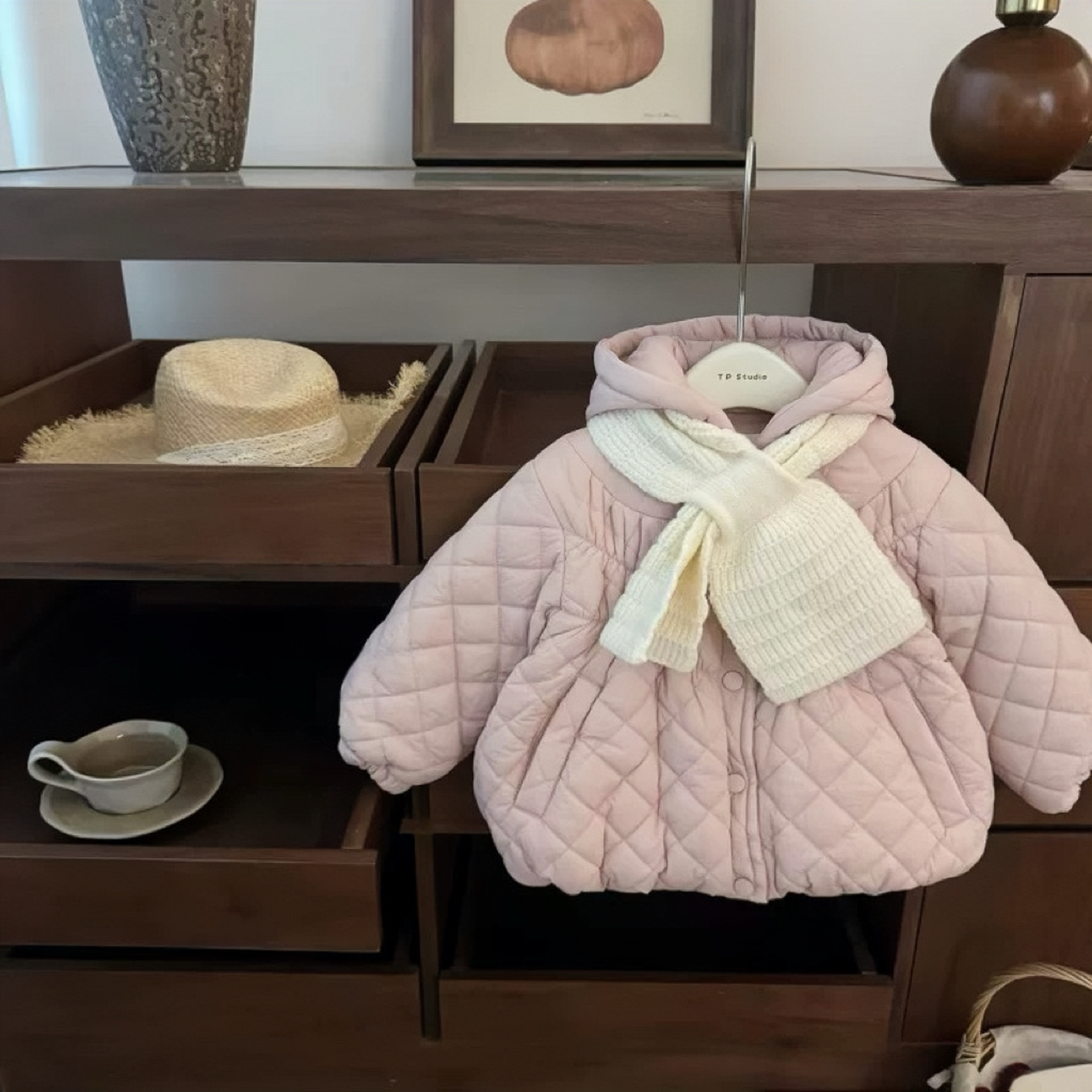 【现货】奶里奶气！女童菱格娃娃衫棉服加棉保暖公主冬季棉衣外套