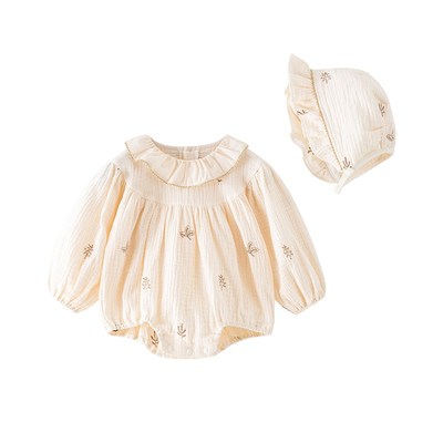 新款满月婴儿衣服春装薄款纯棉长袖包屁衣新生女宝宝百天超萌公主