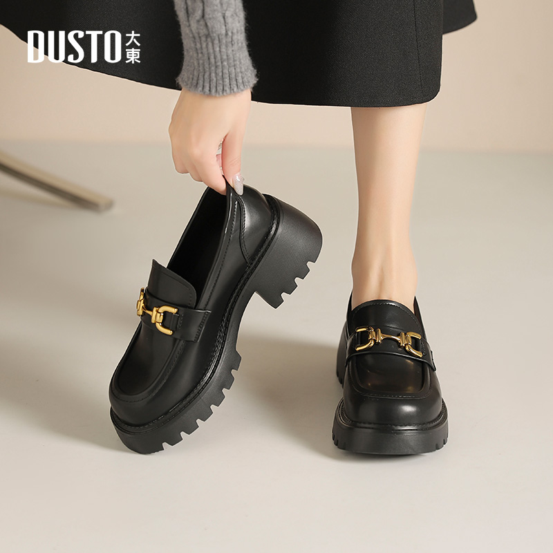 大东官方正品厚底粗跟乐福鞋单鞋