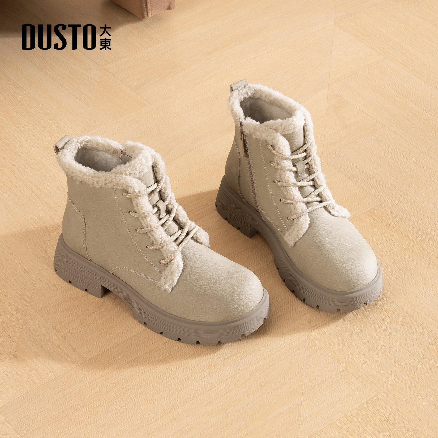 大东官方正品加绒马丁靴保暖棉鞋