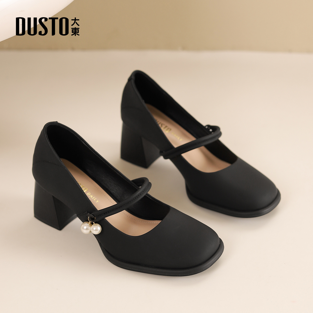 大东官方正品方头玛丽珍高跟鞋