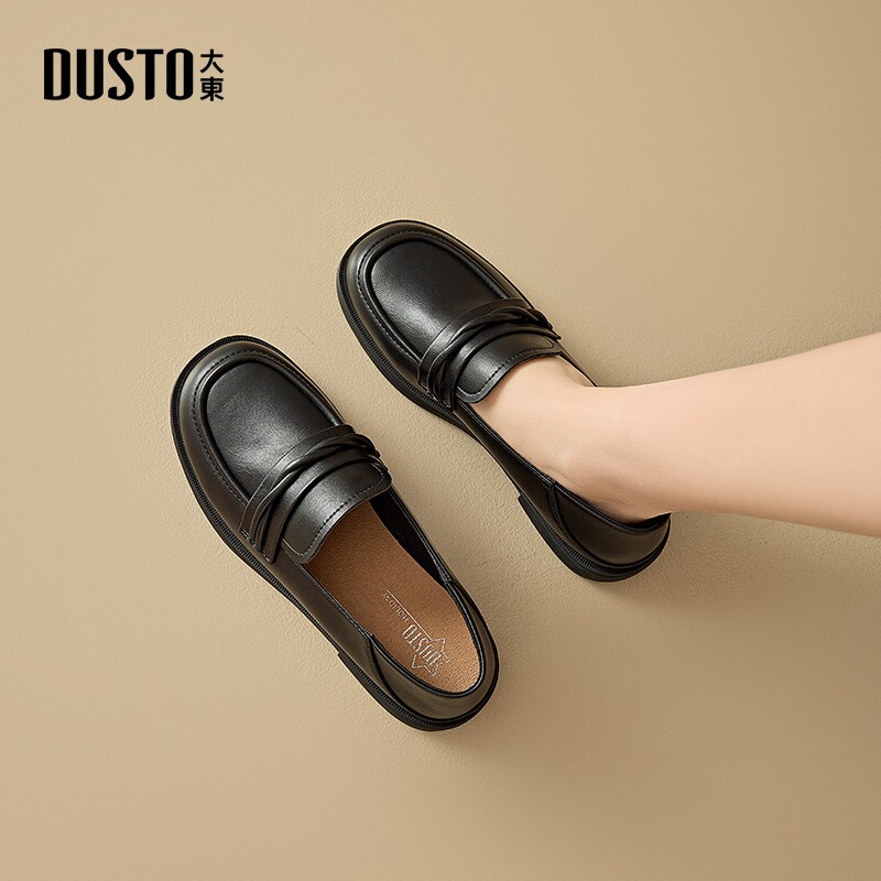 大东黑色圆头通勤乐福鞋