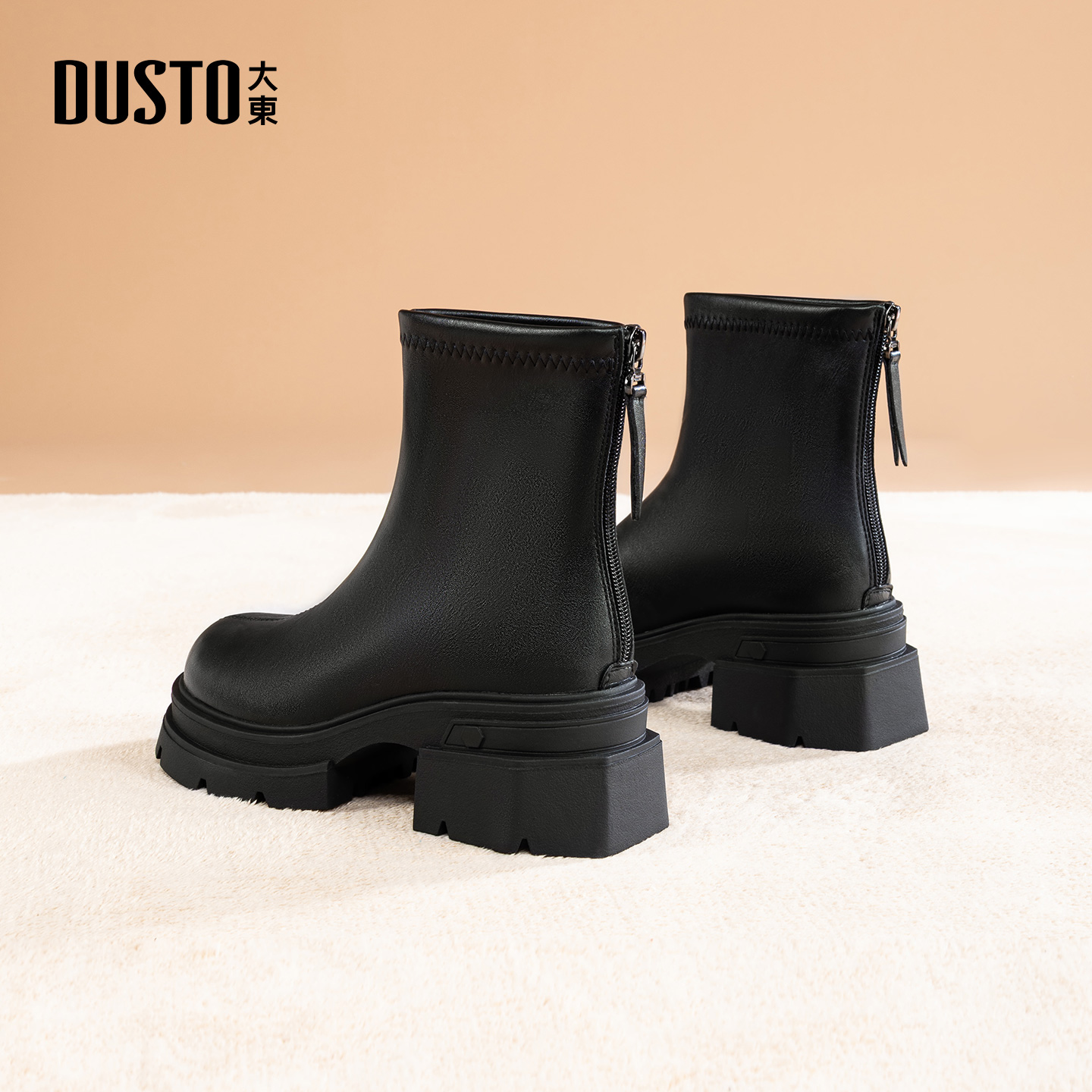 大东官方正品厚底粗跟短靴马丁靴