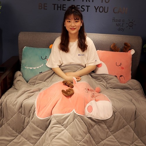 极速午休神d器毛毯子抱枕二合一盖毯两用珊瑚绒办公室午睡小被子