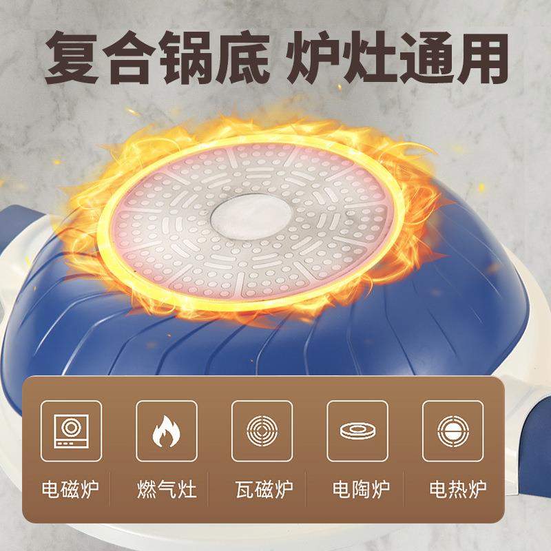 家用微压炒菜锅有钛不粘锅炒锅平底锅不挑炉灶煎炒带蒸笼32CM双色