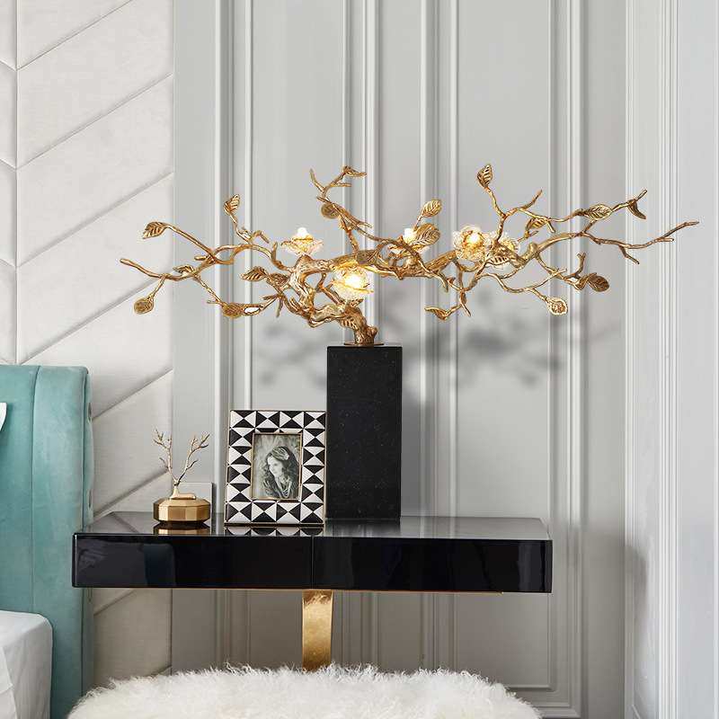 全铜树枝异形台灯木棉花树枝灯自然风新中式书房禅意入户装饰案台