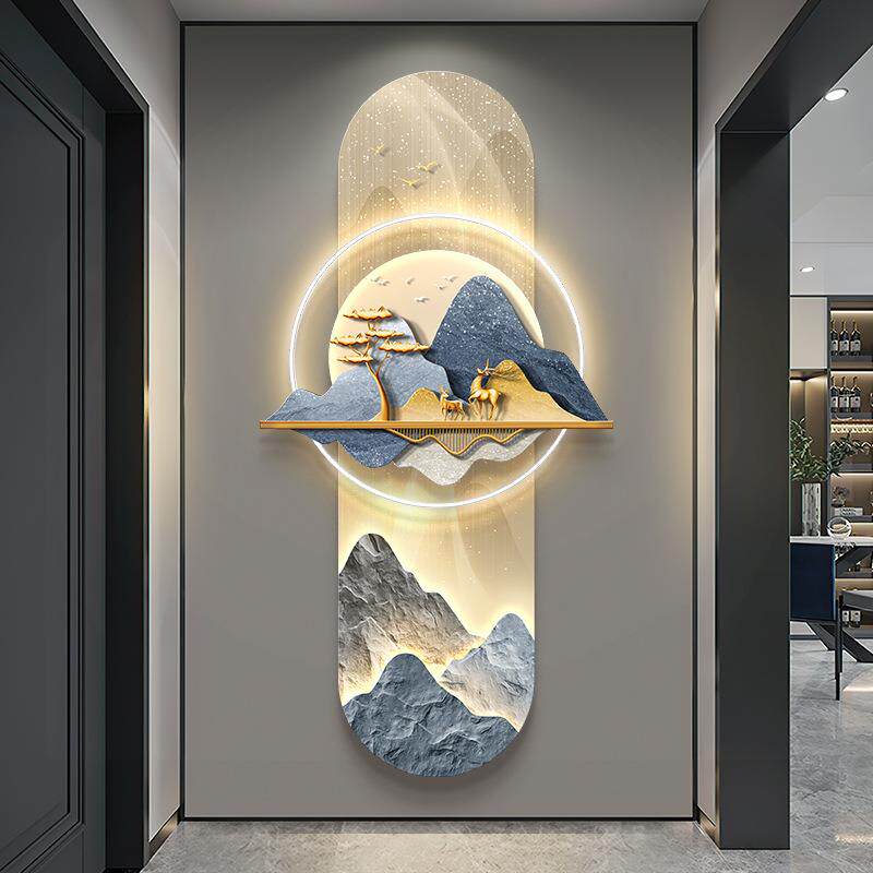 现代轻奢玄关装饰画壁灯寓意好走廊过道挂画高档麋鹿客厅立体壁饰