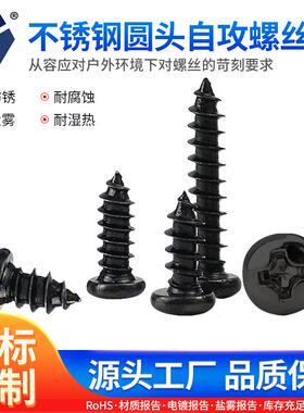 PA4x8→4x35黑色不锈钢圆头自攻螺丝 GB845高盐雾耐腐蚀防锈螺丝