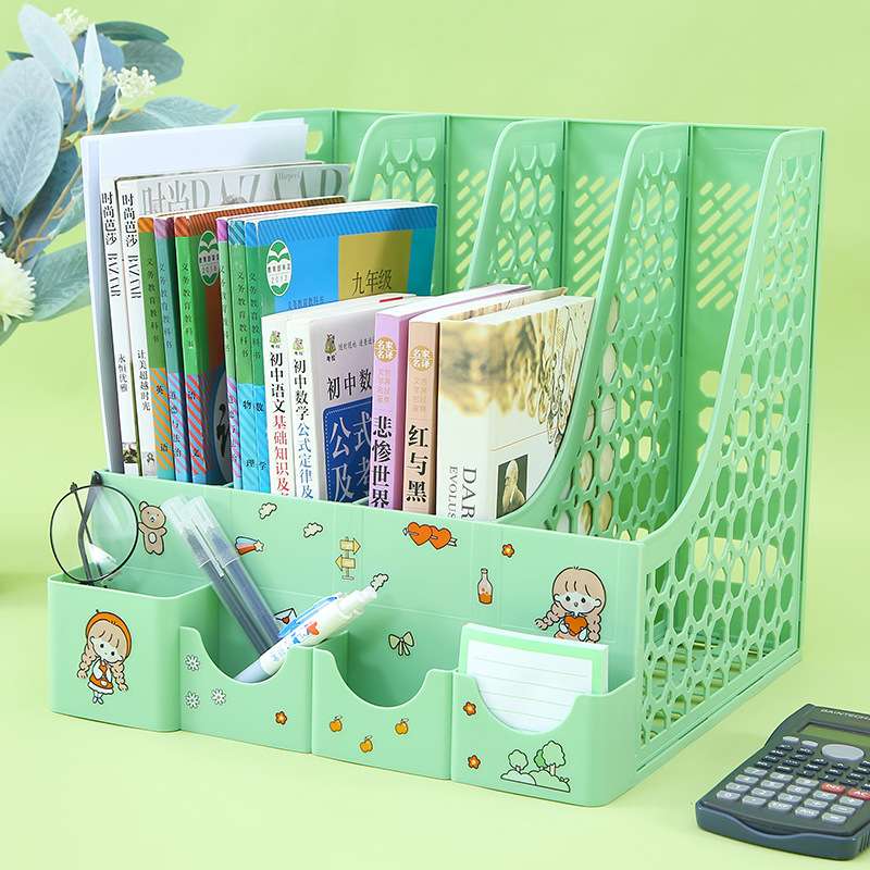 四栏书架桌面文件架多层四栏框办公书立架简易桌上学生桌面收纳盒