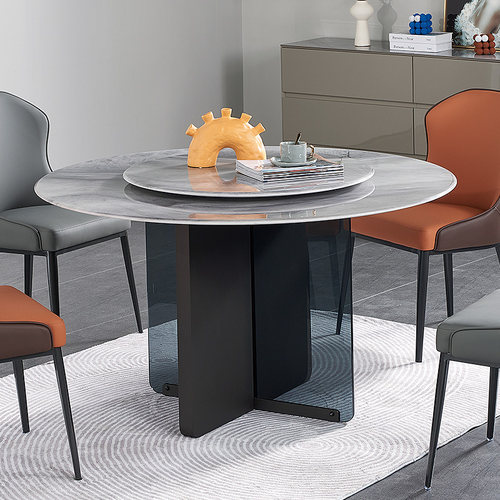 极速微晶石餐桌椅意式轻奢石带转B盘家用餐桌椅组合超晶石大理石