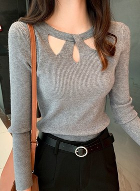 极速Womens O-neck Slim Stch Sexy Pullover Hollow SoXlid Col