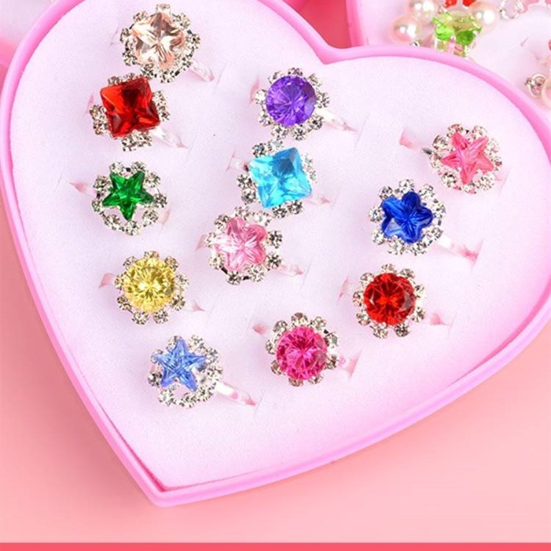 极速网红儿童宝石戒指女童公主首饰盒套装小女Q孩钻石宝宝可调节