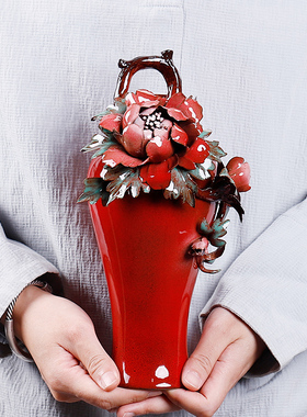 极速手工陶瓷花瓶摆件红色美w人瓶家居桌面电视柜装饰品书架摆设