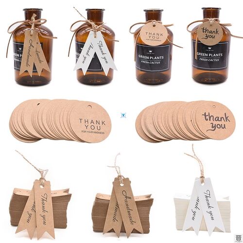 新品100Pcs Kraft Paper tThank You Hang Tag Handmade Gift Tag