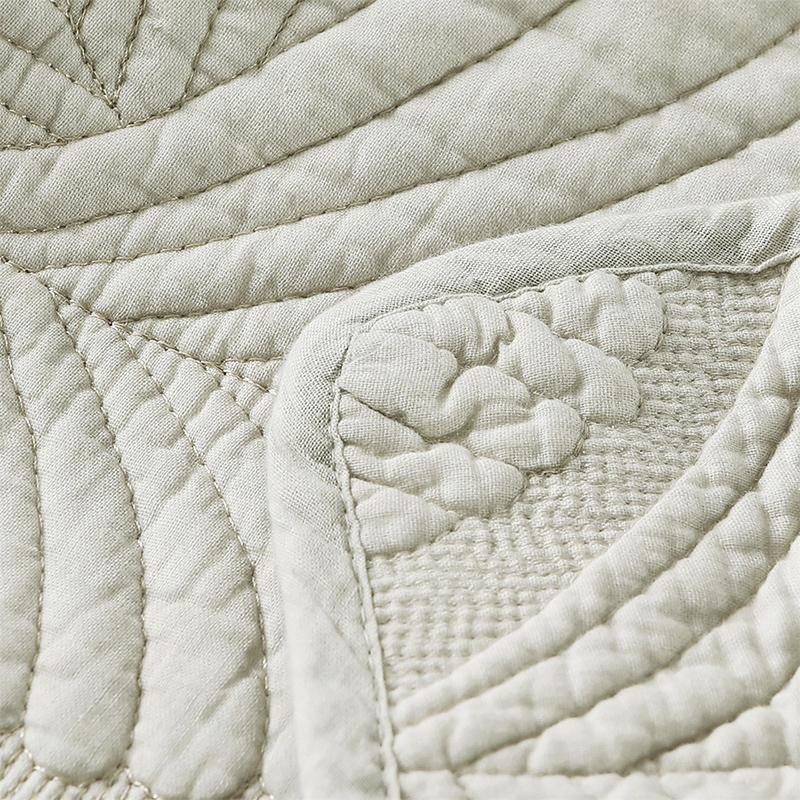 极速出口纯色全i棉立体绣花绗缝床盖三件套夹棉床单两面可机洗