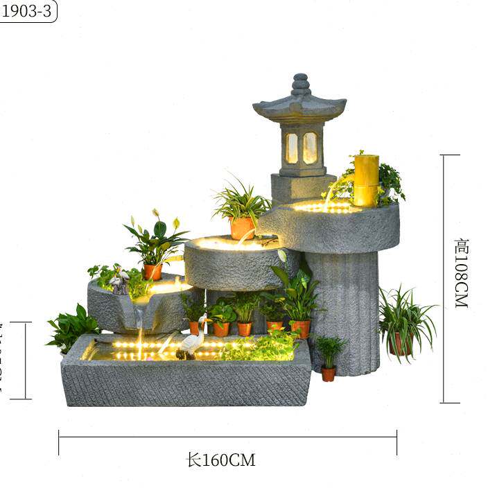 新品大型日式假山流水石磨落地中式别墅I造景户外室内鱼缸庭院摆