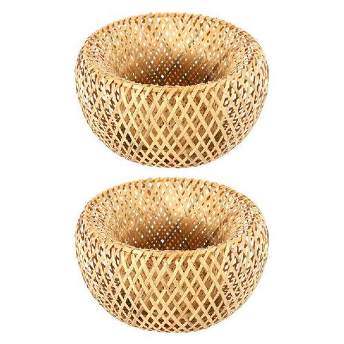 新品2X Bamboo Wicker Rattan Lampshade IHand-Woven Double Lay