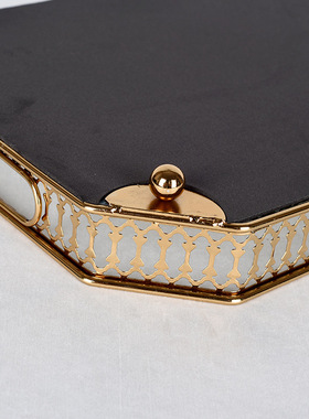 极速客厅摆件简约时尚精美花边托盘E三件套铁艺摆件电镀拉丝防锈