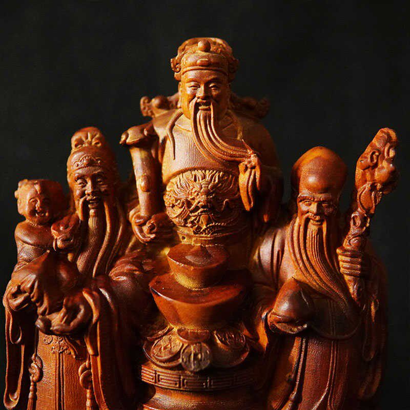 新品【龙虎山发货】道家福禄寿天官赐福摆件雷击枣木一.体成型家
