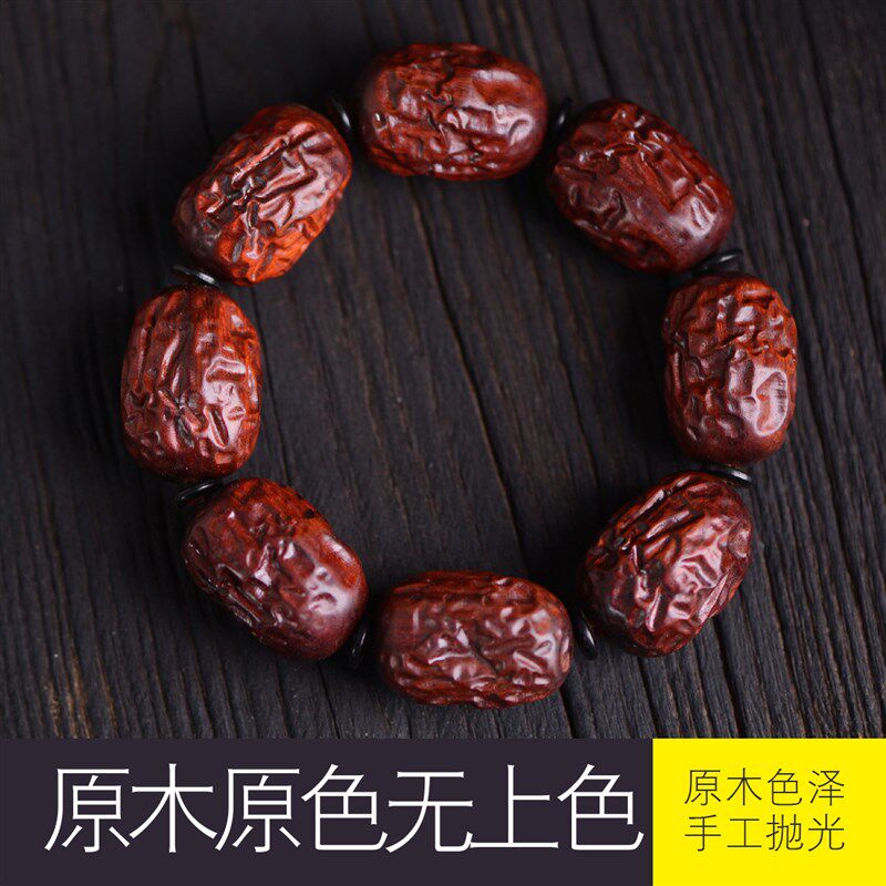 新品印度赞比亚小叶紫檀手串手工红枣珠手链精细雕刻男.女血檀佛