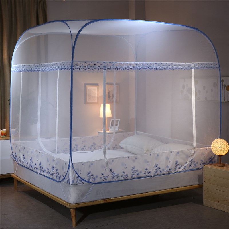 极速方顶蚊帐蒙古包式免安装三w开门拉链折叠1.5m1.8米双人床超大