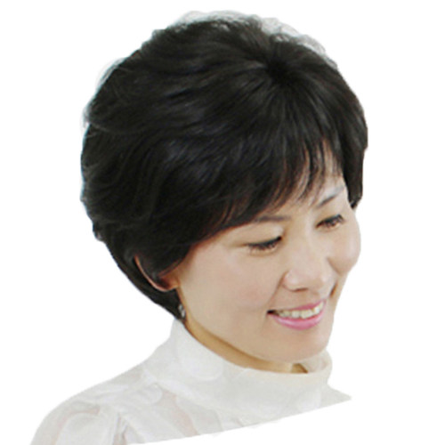 新品中老年假发女短发蓬松短卷发真发妈妈真头Q发化疗后光头专用