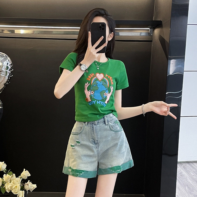 时尚韩版夏季新款女装青春休闲减龄显瘦短裤短袖T恤多巴胺套装潮