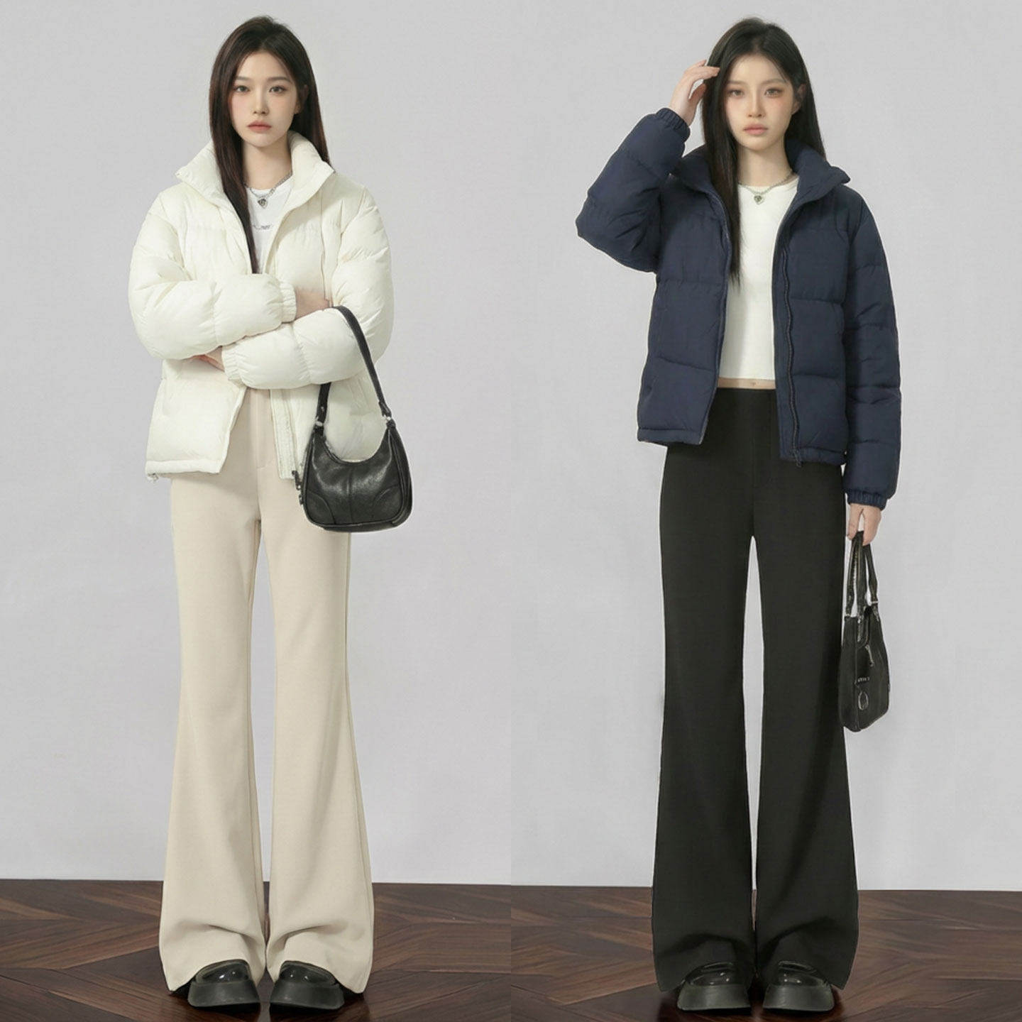 黑色加绒喇叭裤女秋冬季大码显瘦马蹄裤小个子韩系慵懒微喇西装裤