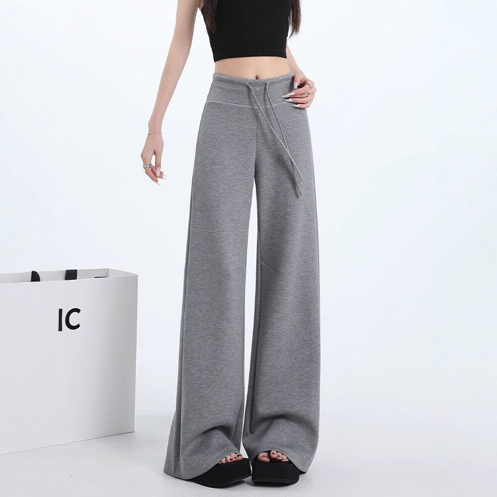 瑜伽运动裤女慵懒风休闲裤高腰抽绳卫裤直筒宽松垂坠感微喇阔腿裤