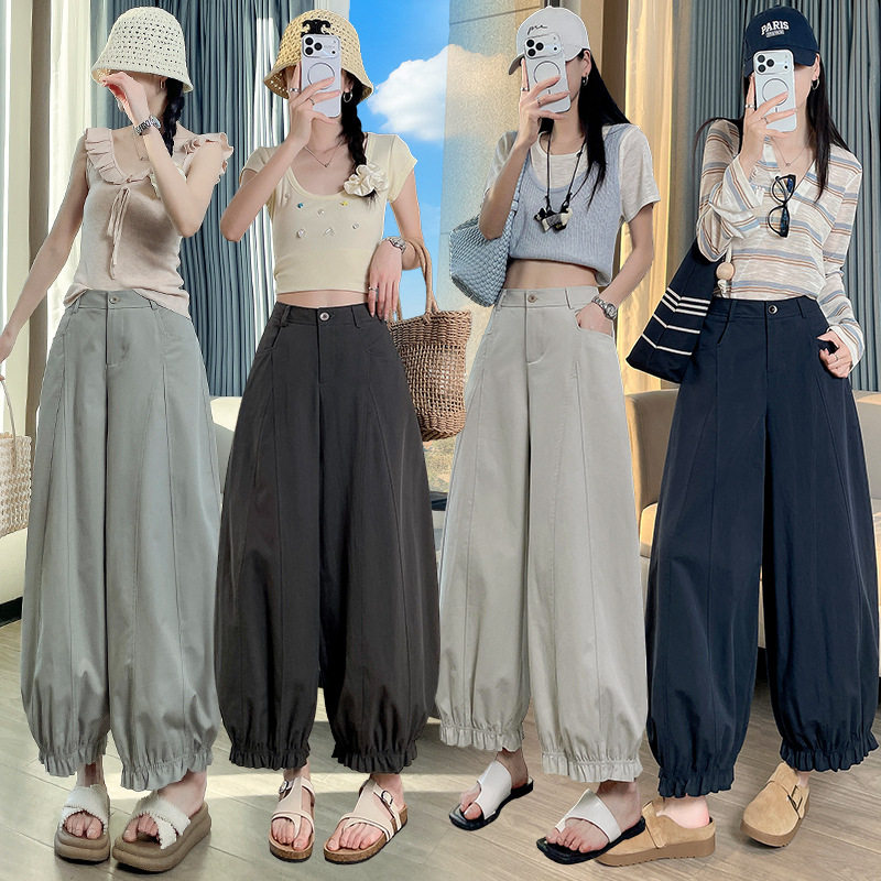 春季新款九分花苞休闲裤女2026宽松显瘦小个子高腰垂感阔腿灯笼裤