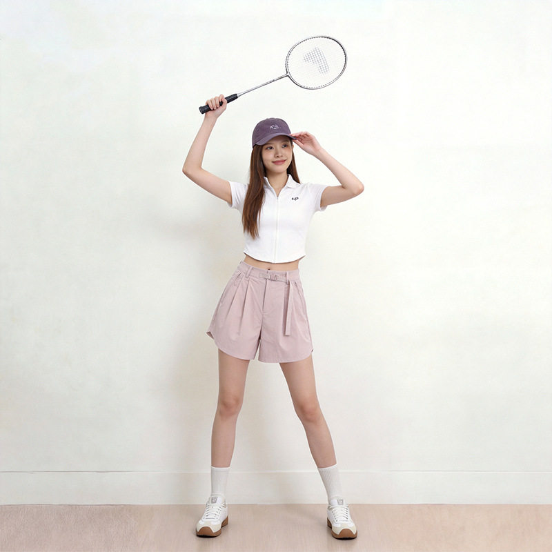 锦纶速干短裤女夏2026新款显瘦运动高腰阔腿裤设计感休闲工装热裤