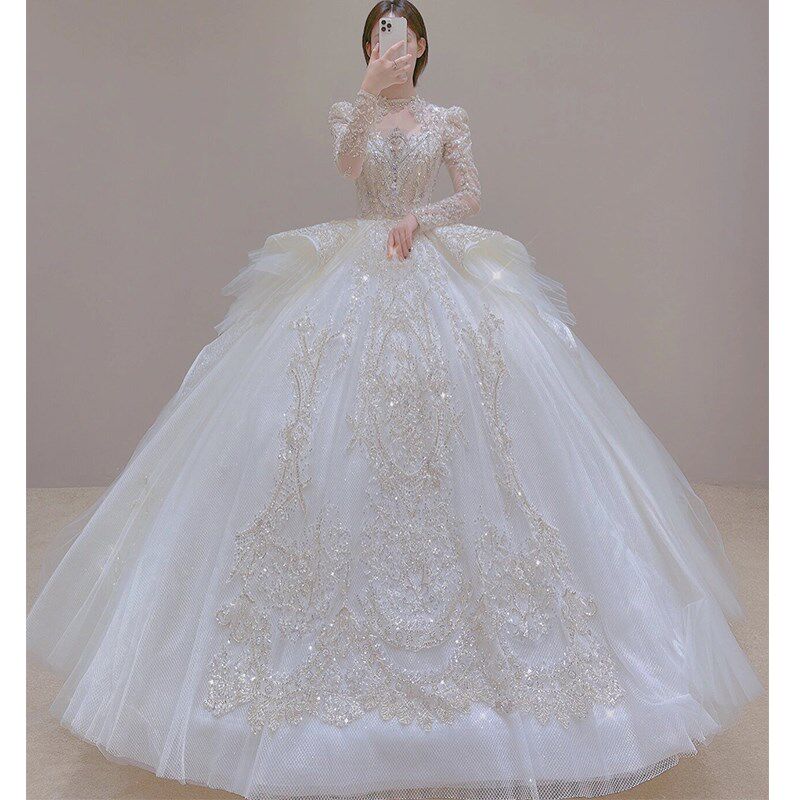 极速缎面主婚纱2025新款2u025订婚礼服裙出门纱轻一字肩晨袍女新