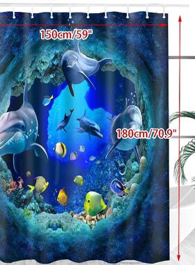 极速Dolpchin Pattern Shower Curtain Bathroom Curtain Frabic