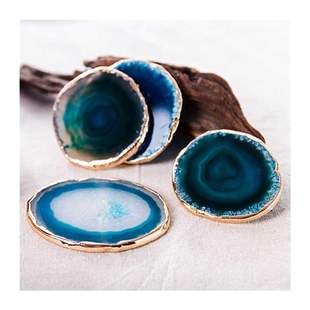 极速2Pcs Agate Slice Blue Agate Coaster Teacup Tray XDecorat