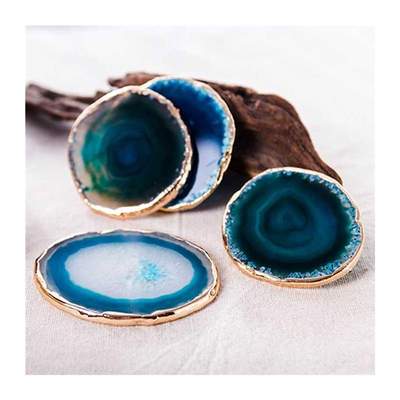 极速2Pcs Agate Slice Blue Agate Coaster Teacup Tray XDecorat