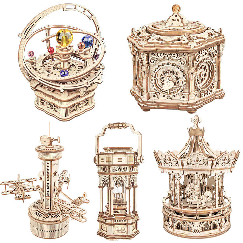 极速Robotieme Rokr Music Box 3D Wooden Puzzle Game Assembly
