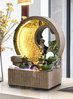 新中式圆形小水幕k墙流水屏风山水景观风水轮招财摆件假山喷泉水