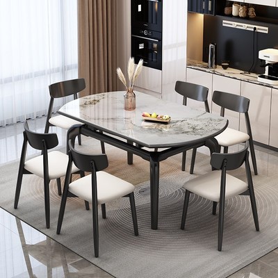 实木岩板餐桌椅g组合2025新款家用小户型饭桌现代简约可变圆桌客