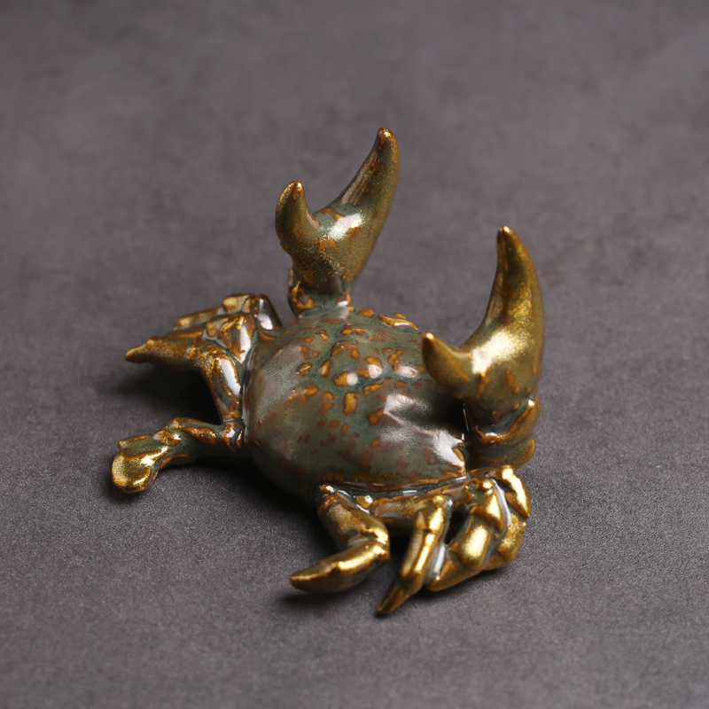 创意螃蟹摆件笔架八方来财陶瓷工艺品茶宠茶玩小摆设W家用送礼有