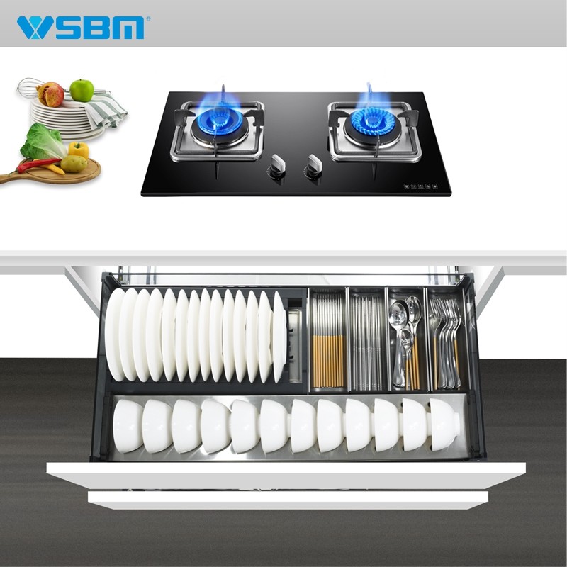 威狮厨房橱柜拉篮玻璃水晶抽屉式双层置物架缓冲碗篮收纳调味篮架