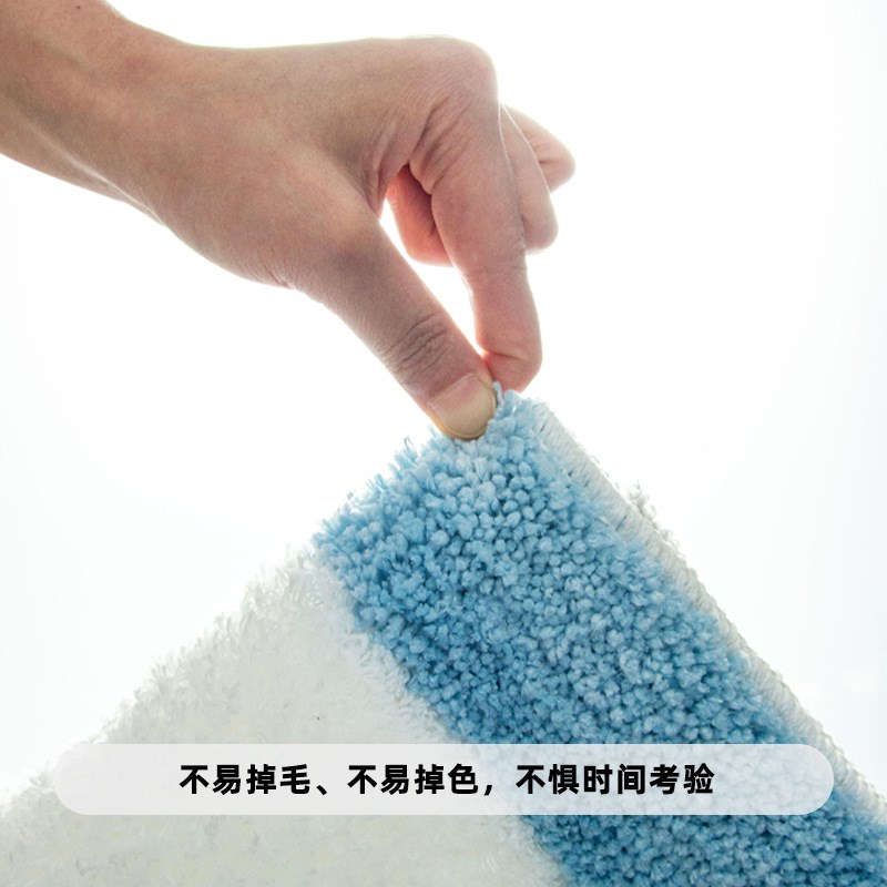 植绒地毯家用简h约蓝白簇绒浴室吸水地垫加厚tpr防滑针织地毯
